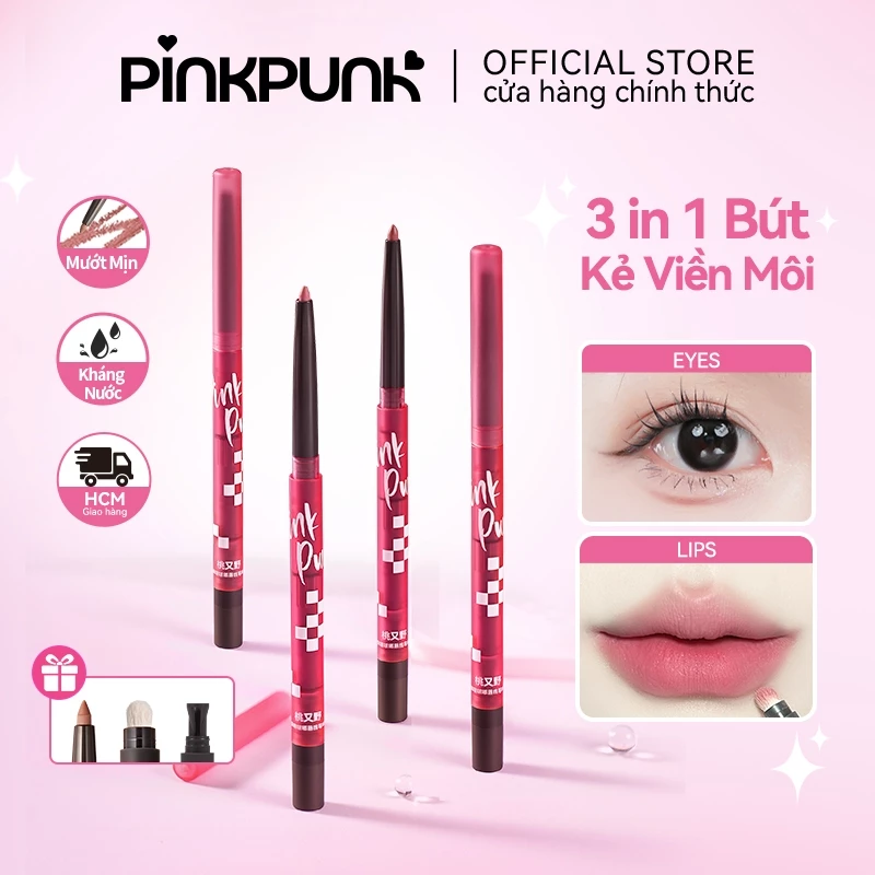 PinkPunk Chì Kẻ Viền Môi Lip Liner Bút kẻ Bọng Mắt Sáp Kết Cấu Căng Mọng 0.25g Tặng Kèm Cọ Son