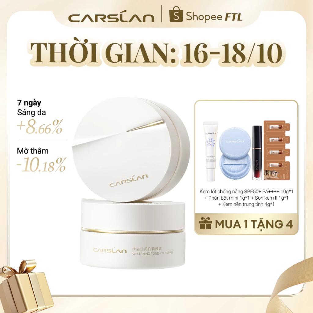 Kem nâng tone Carslan 28 ngày sáng da mờ thâm makeup nhẹ nhàng trong trẻo chỉ trong 10s 50g
