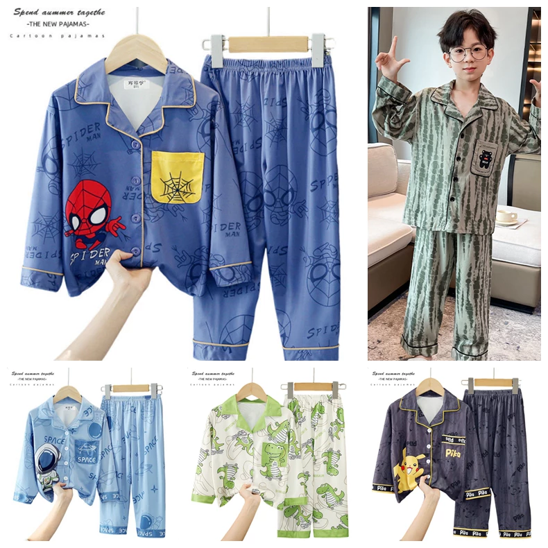 Bộ Đồ Ngủ Trẻ Em Bé Trai Bộ Đồ Ngủ Phù Hợp Với baju Người Nhện budak lelaki Hoạt Hình Pyjama Nighties Trẻ Em Đồ Ngủ