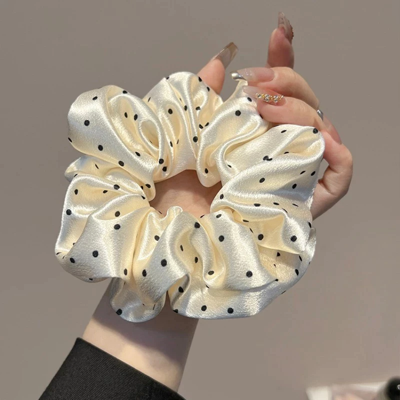 ☕️CM☕️1 Cái Trắng Chấm Nơ Dây Buộc Tóc Đuôi Ngựa Dây Scrunchies Cao Su Phụ Kiện Tóc