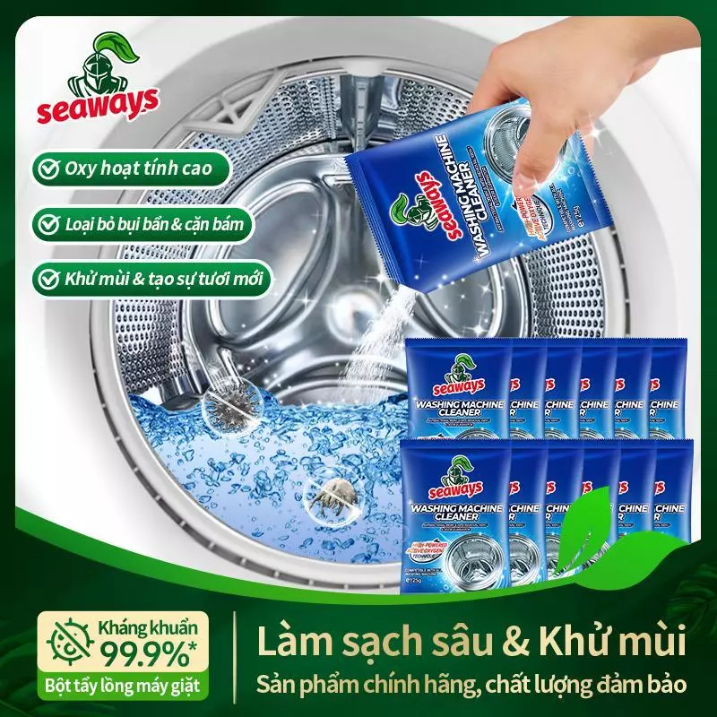 Bột tẩy lồng giặt Seaways(125g) Tẩy cặn diệt khuẩn 99.9% Vệ sinh sâu lồng máy giặt Khử mùi Descaler