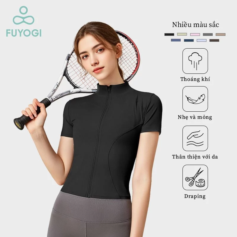 FUYOGI Áo Sơ Mi Yoga Mặc Thể Thao Tập Luyện Nhanh Khô Quần Áo Tập Gym Chạy Bộ Trang Phục Nữ