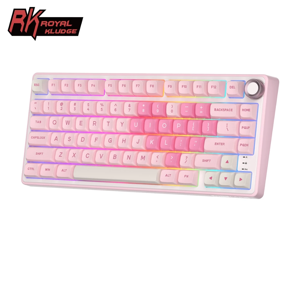 RK Royal Kludge RKR75 Miếng đệm giai điệu màu hồng có dây có núm bàn phím cơ