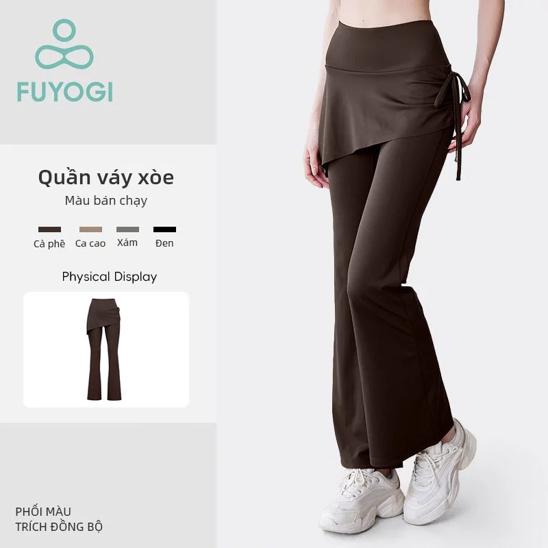 FUYOGI Quần Loé Váy Nếp Nhăn Cho Nữ, Phù Hợp Pilates và Thể Dục với Thiết Kế Lưng Cao
