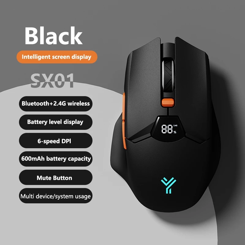 Warvank SX01 Chuột không dây Bluetooth Màn hình thông minh Hiển thị mức pin Chuột văn phòng im lặng Chuột chơi game có thể sạc lại 600mAh