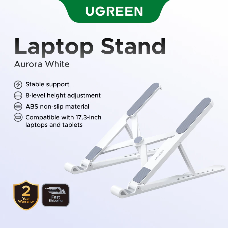 Giá đỡ máy tính xách tay UGREEN với 8 độ cao có thể điều chỉnh, hỗ trợ tam giác siêu ổn định, nhẹ & có thể gập lại, lên đến 17,3 Inch, với khả năng tản nhiệt & chống trượt nâng cao