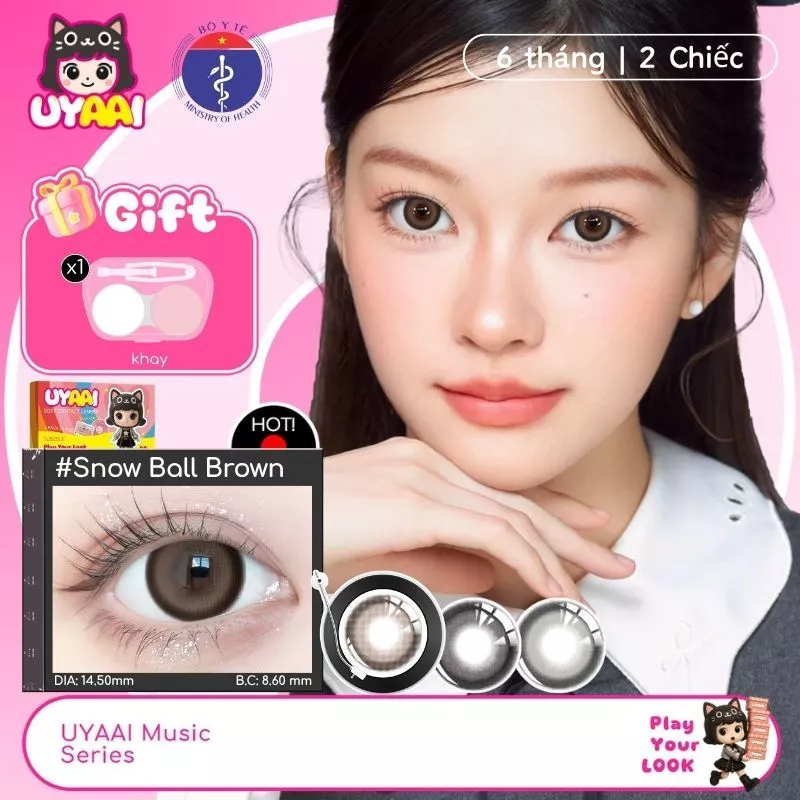 Kính Áp tròng MCK1 UYAAI Phong Cách Học Sinh Snow Ball Nâu/ Đen Trang Điểm Hàng Ngày, Độ Cận 0.00 ~ 4.00 Độ