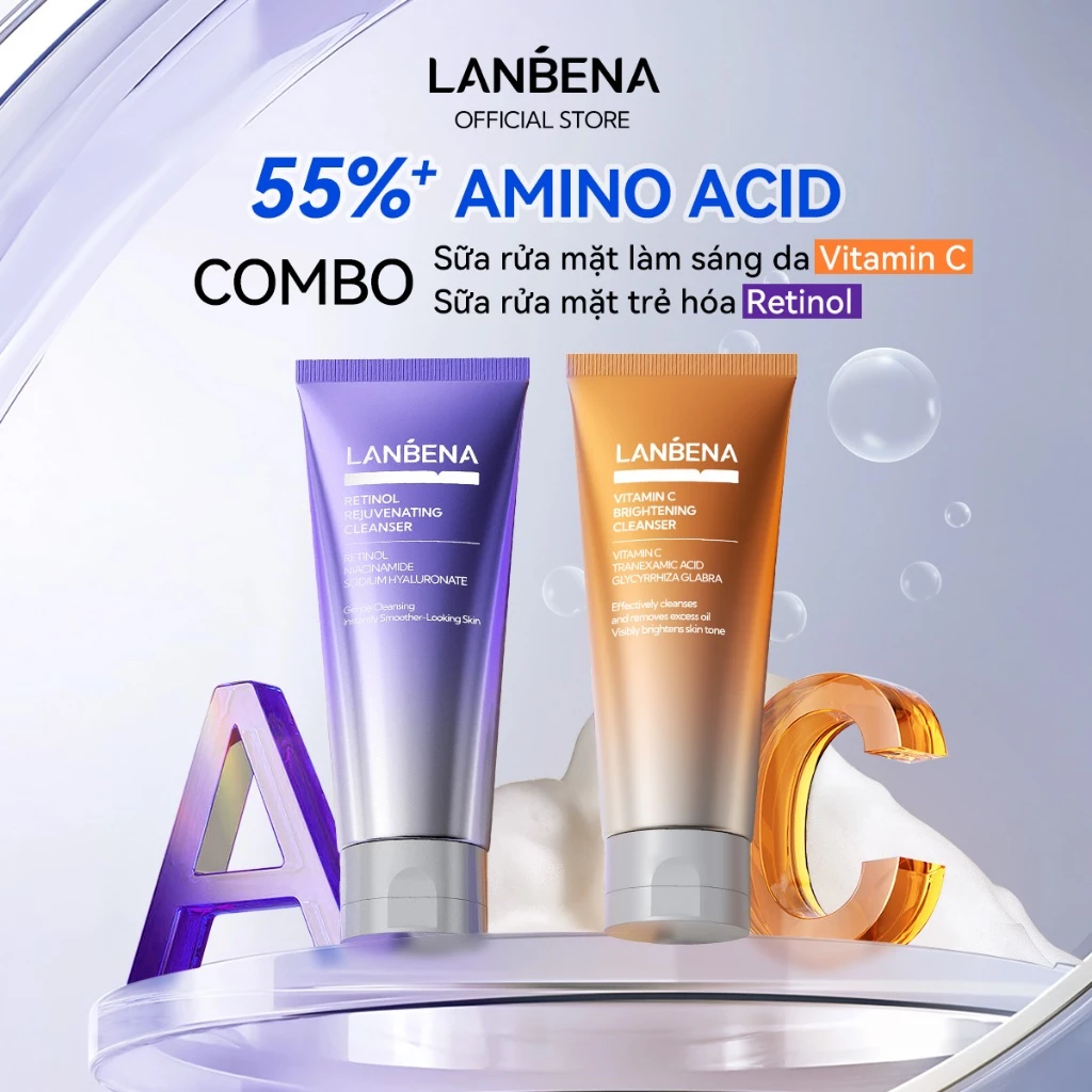 LANBENA 2PCS Sữa rửa mặt (100g) - Vitamin C dưỡng sáng sạch sâu,etinol niacinamide giúp làm sạch và kiểm soát bã nhờn, loại bỏ lớp da sừng,dưỡng ẩm mềm da, sạch sâu và kiềm dầu thông thoáng lỗ chân lông,sữa rửa mặt bọt siêu mịn Skincare
