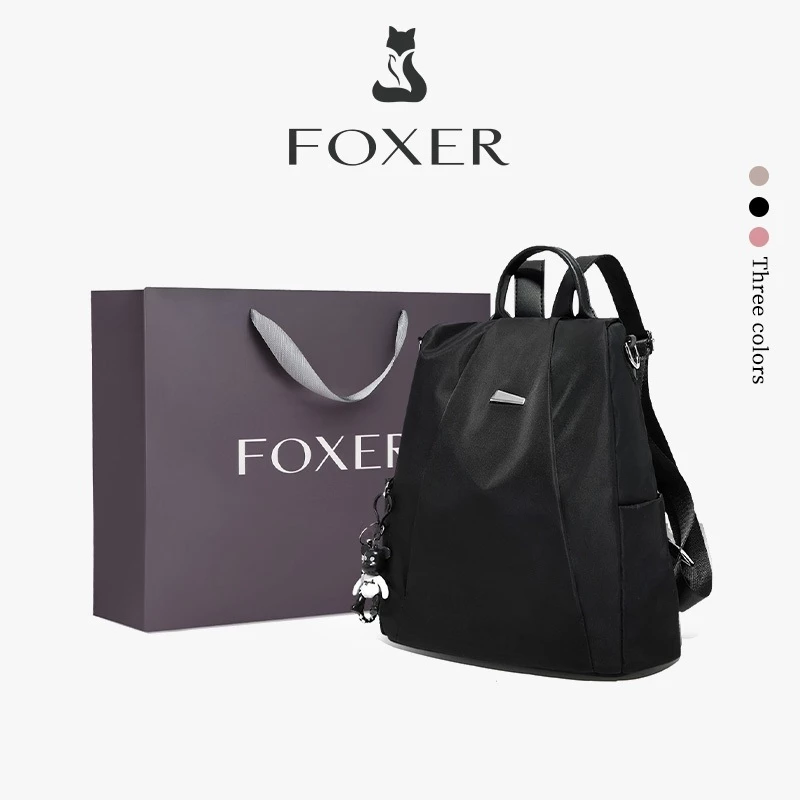 FOXER Ba lô nữ màu đen Túi đựng học sinh dung tích lớn màu đen Ba lô du lịch