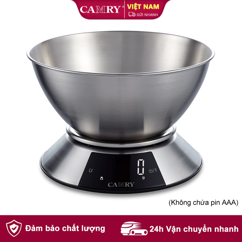 Cân nhà bếp điện tử kỹ thuật số Camry 5kg/1g Cân thực phẩm có độ chính xác cao với bát 1.8L - Màn hình LED, Tự động tắt