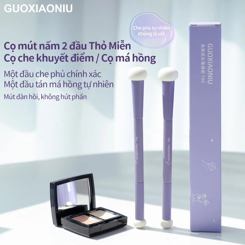 Cọ Trang Điểm 2 Đầu Hình Nấm GUOXIAONIU Bộ Sưu Tập Thỏ Tím, Che Khuyết Điểm, Má Hồng, Vùng Rãnh Nước Mắt, Quầng Thâm, Mụn, Cọ Chi Tiết