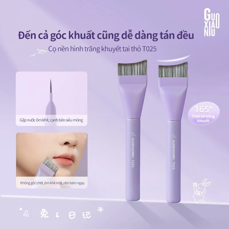 Cọ Nền Hình Trăng Khuyết GUOXIAONIU Bộ Sưu Tập Thỏ Tím T025, Đầu Phẳng Xéo, Tán Kem Nền & Che Khuyết Điểm, Trang Điểm Mặt, Dụng Cụ Make Up Hot Trend, Lớp Nền Mịn Tự Nhiên Không Vệt