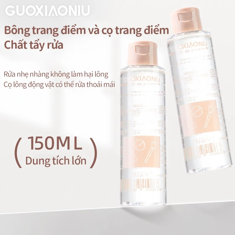 Dung Dịch Vệ Sinh Bông Mút & Cọ Trang Điểm GUOXIAONIU, Dung Tích Lớn 150ml, Làm Sạch Hiệu Quả, Dịu Nhẹ Không Gây Kích Ứng, Phù Hợp Cho Bông Mút, Mút Nền, Cọ Trang Điểm