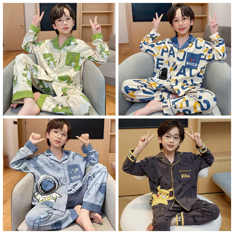 Bộ đồ ngủ có ve áo dài tay cho bé trai và bé gái Bộ đồ ngủ vui nhộn bằng vải Polyester dành cho tuổi Teen 11 - 12 tuổi