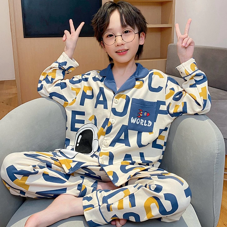Spaceman Trẻ Em Dài Tay Ve Áo Đồ Ngủ Polyester Bé Trai Loungewear Cho 12 - 13 Tuổi