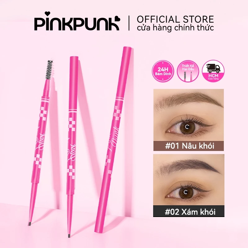 Chì Kẻ Chân Mày PinkPunk tự Siêu Mảnh Phẩy Sợi Sắc Nét Chống Thấm Nước Lâu Trôi 2 màu 1.5mm 80mg