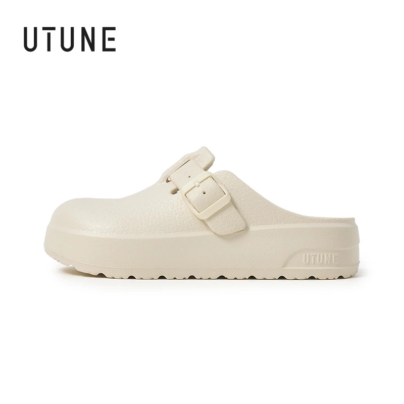 UTUNE Phong Cách Retro Muller Nửa Dép Màu Trơn Gót Giày Lười Nữ Đế Dày Có Thể Điều Chỉnh Khóa Giày 2025 Mới
