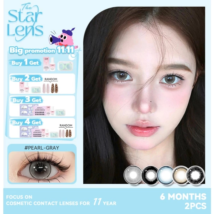 Kính áp tròng Starlens 2 chiếc màu xám/nâu lens 6 tháng tròng kính cận thị mềm mại tự nhiên mắt to có độ (0-8)
