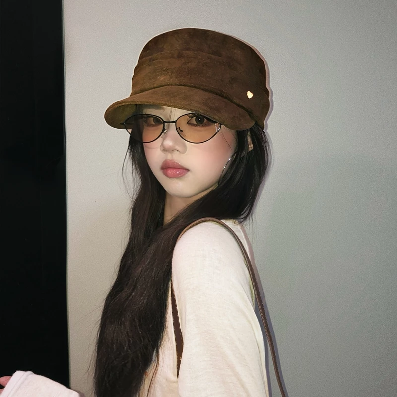 Mũ Da Lộn Màu Cà Phê Xuân Thu 2025 - Style Retro Newsboy Cap