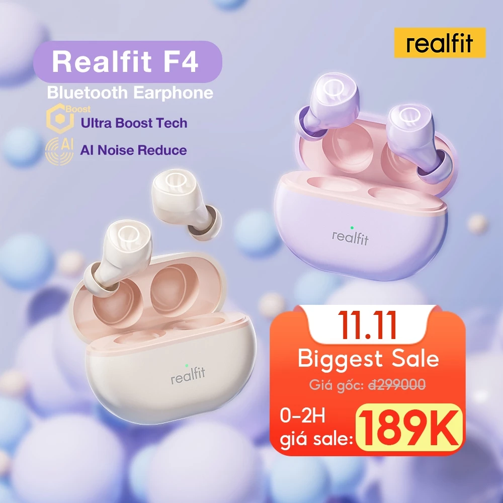 Tai Nghe Bluetooth Realfit F4 Tai Nghe Thể Thao Khử Tiếng Ồn -38db 360° Âm Thanh Không Gian Bass Tốt