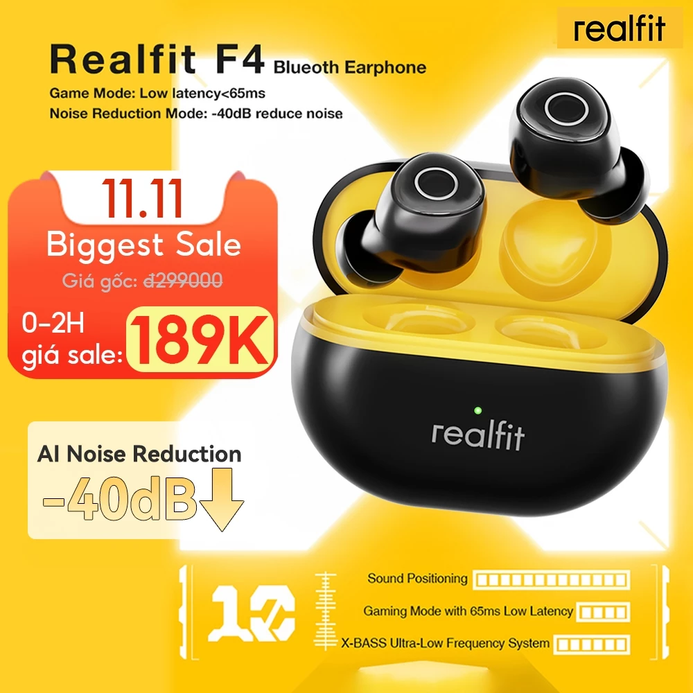 Tai nghe Bluetooth  Realfit F4  khử tiếng ồn chủ động AI có ứng dụng điều khiển Mic Tùy chỉnh chế độ trò chơi EQ Độ trễ thấp