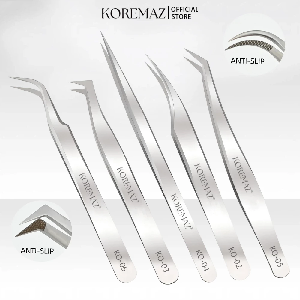 Nhíp nối mi KOREMAZ, Dụng cụ trang điểm lông mi, Phong cách bạc bằng thép không gỉ, Bảo quản chuyên nghiệp, Chất lượng cao, Nhíp sợi, Độ chính xác cao