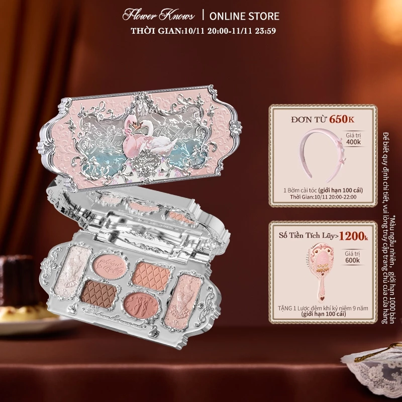 Flower knows Bảng Phấn Mắt swan ballet Sáu Màu Sắc Hiệu Ứng Mịn Màng Lâu Trôi 6.5g