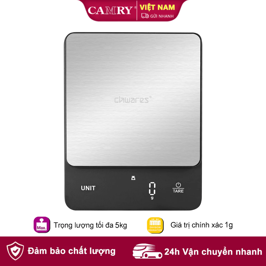 Cân cà phê điện tử CHWARES by CAMRY Cân thực phẩm nhà bếp kỹ thuật số 5kg/1g thực phẩm có độ chính xác cao để giảm cân, ăn kiêng, nướng bánh, nấu ăn, chuẩn bị bữa ăn