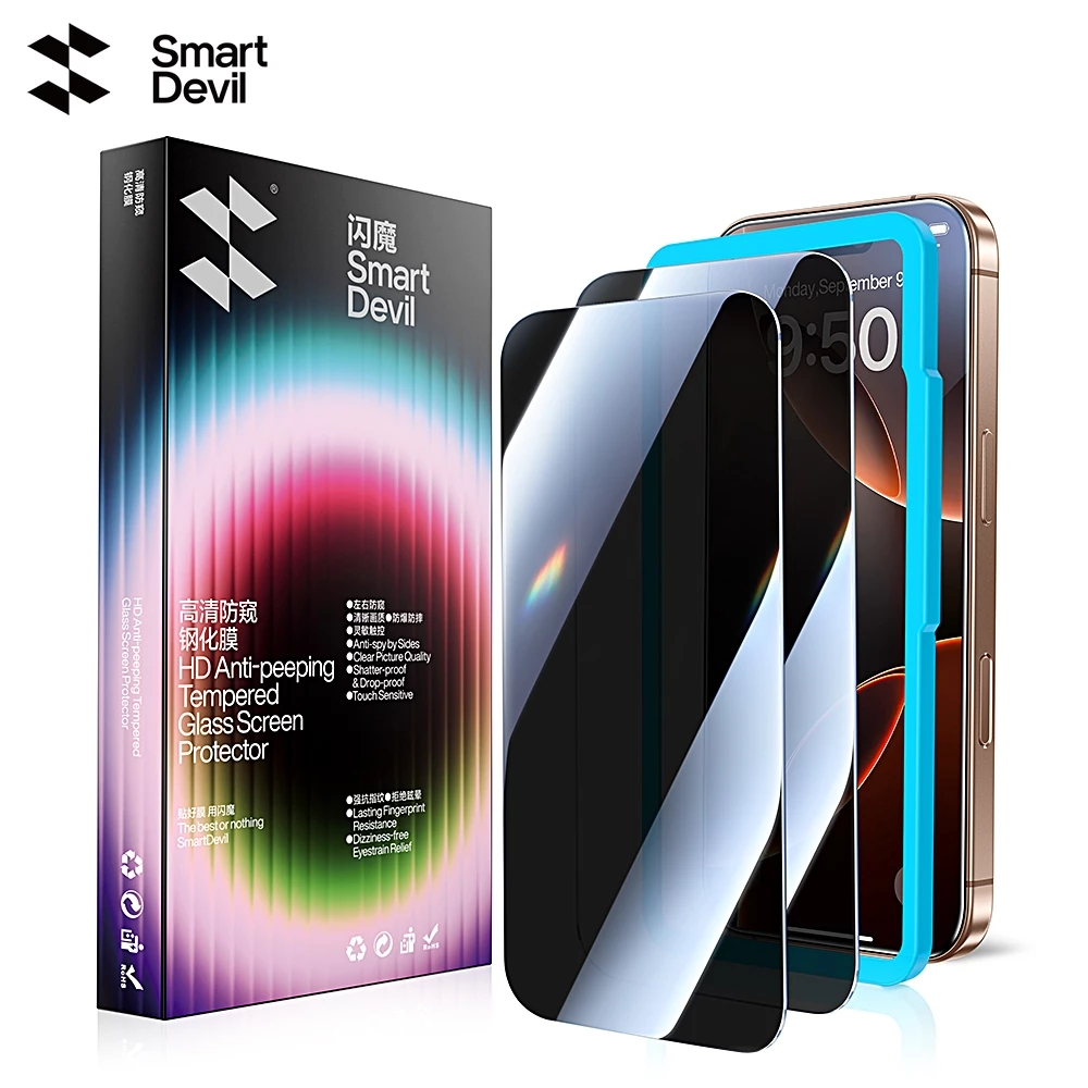 Kính cường lực bảo mật không viền SmartDevil 2.5D cho iPhone18 Pro / 18 Pro Max / 16 ProMax / 16Pro / 17ProMax / 17Pro / 17 / Air / 16Plus / 15 / 14 Bảo hiểm toàn màn hình Chống vân tay HD