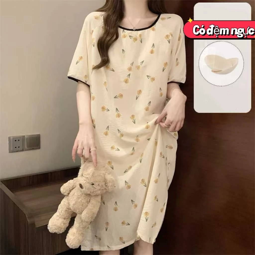 【Mã giảm giá-MI3PF738】Đầm Ngủ Nữ Cao Cấp Có Đệm Ngực - Chất Cotton Mát Mẻ Thoáng Khí, Form Rộng Thoải Mái, Thiết Kế Thời Thượng Mặc Nhà & Đi Chơi
