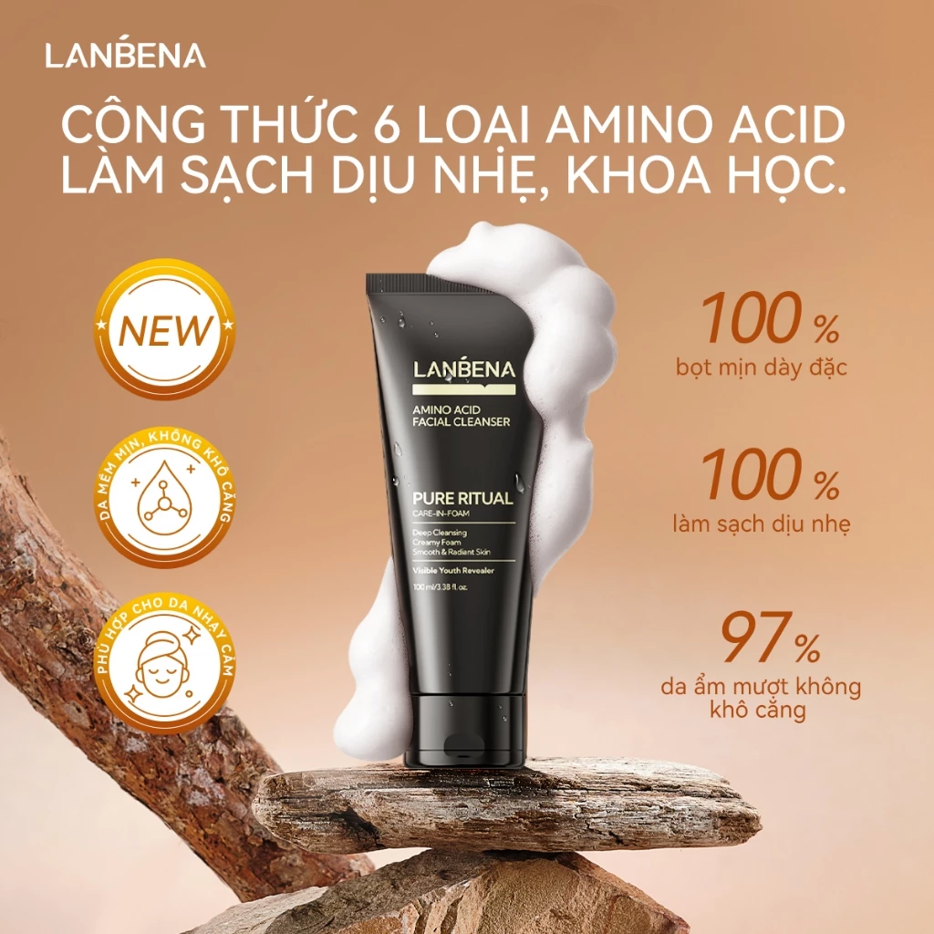LANBENA Sữa Rửa Mặt Amino Acid (100ML) -Bọt Dày Mịn Làm Sạch Sâu Dịu Nhẹ Cho Da Nhạy Cảm Làm Sạch Dầu Thừa Bụi Bẩn Lỗ Chân Lông Skincare