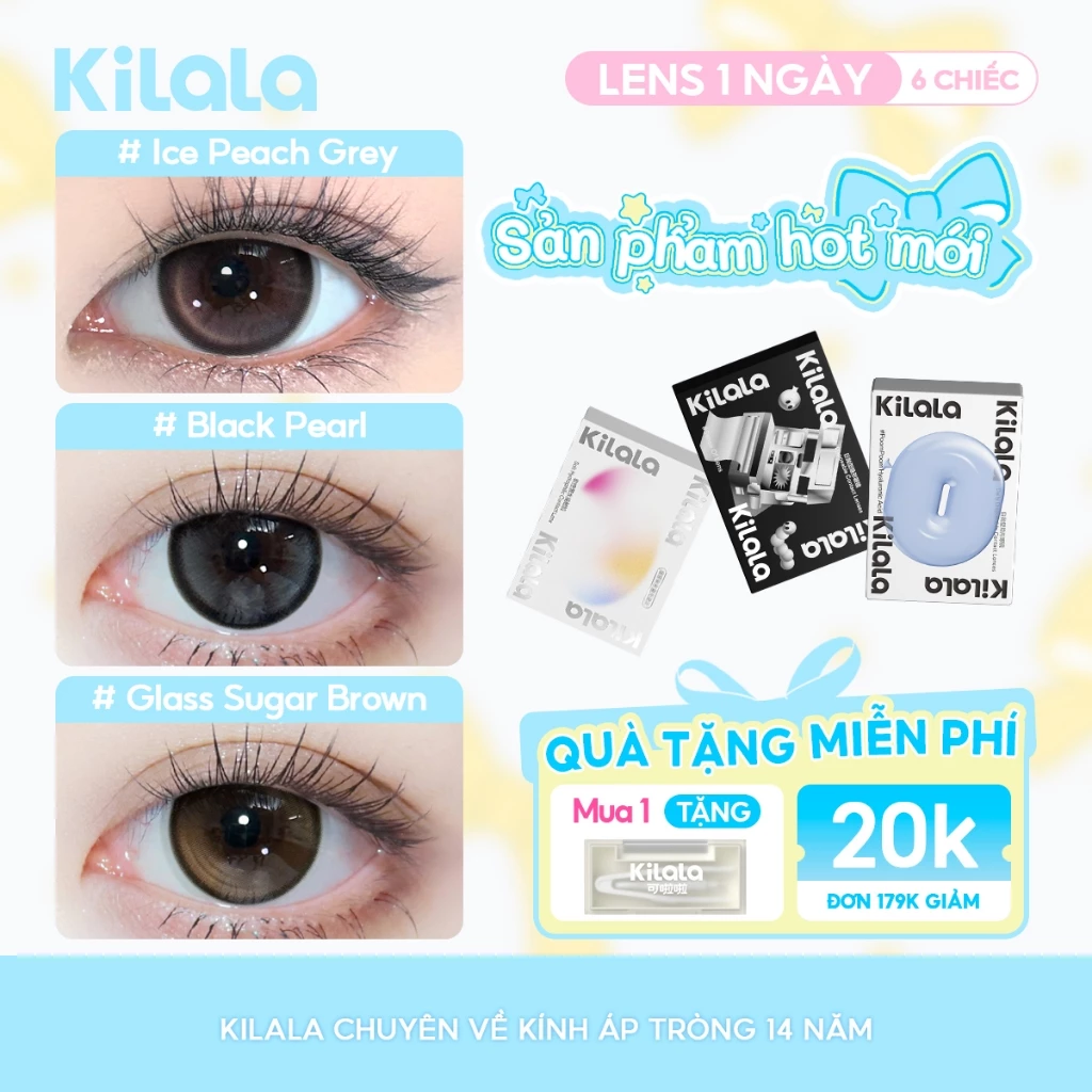 6 chiếc  Kính áp tròng Kilala  lens cận 1 ngày DIA 14.2mm có độ (0-7)
