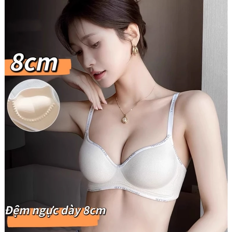 Áo ngực không gọng độn dày 8cm - Họa hình nâng đỡ quyến rũ, kiểu cổ sâu V-line (Hàng mới Thu Đông)