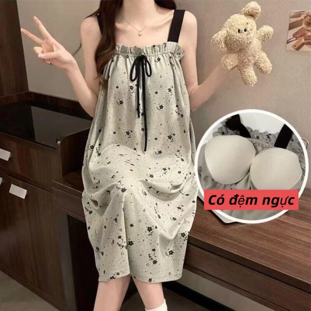 MI3PF1095【có đệm ngực】Đầm ngủ dáng dài form rộng  - Phong cách Hàn Quốc lãng mạn và quyến rũ