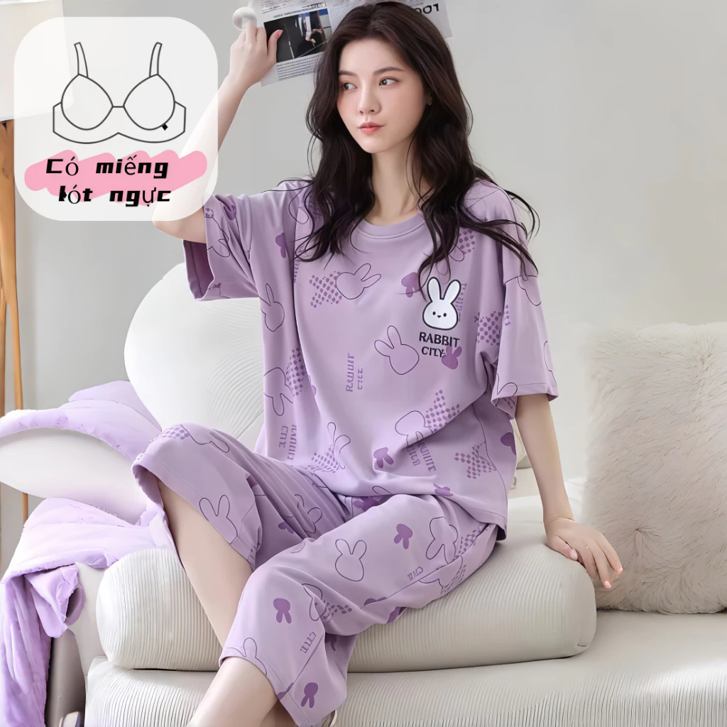 【Có miếng lót ngực】Set đồ ngủ tay ngắn & quần 7/4 có đệm ngực - Mẫu mới Xuân Thu thời thượng, chất lượng khẳng định, siêu yêu thích