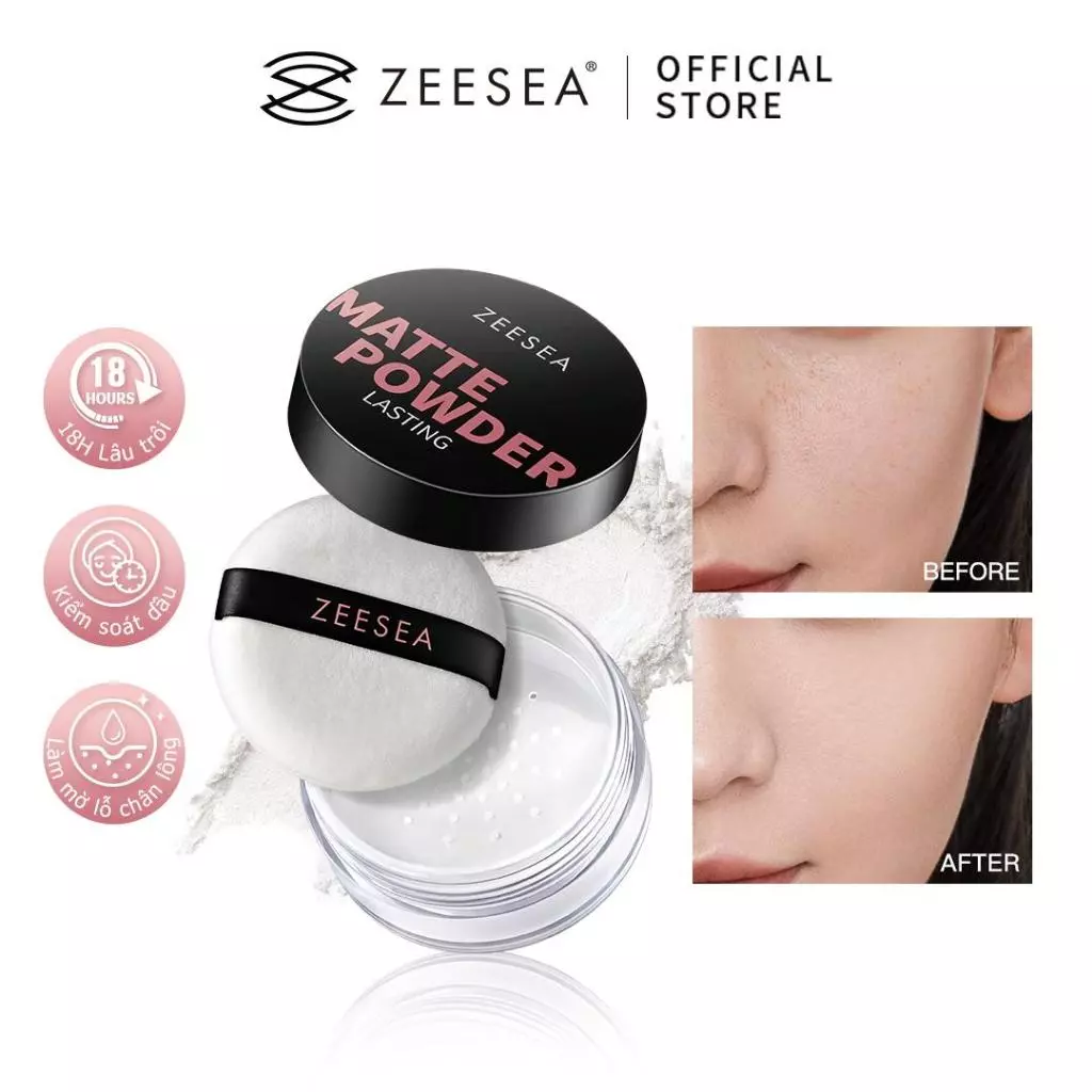 (COD) Phấn phủ dạng bột Zeasea dung tích lớn 22g kiểm soát dầu phấn phủ dạng bột phấn phủ bột thu nhỏ lỗ chân lông nhẹ và lâu trôi với miếng mút trang điểm