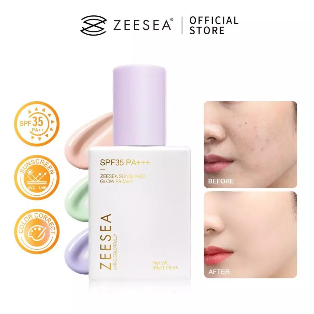 ZEESEA Kem Chống Nắng Makeup Base Radiant SPF35 PA+++ Lâu Trôi 12 Giờ Kiềm Dầu Chống Thấm Nước Và Mồ Hôi Làm Sáng Da Định Hình Che Phủ Đột Quyệt Giảm Đỏ Mạch Mụn 30gin Tone, Precisely Corrects Redness, Broken Capillaries, and New Acne Scars 30g