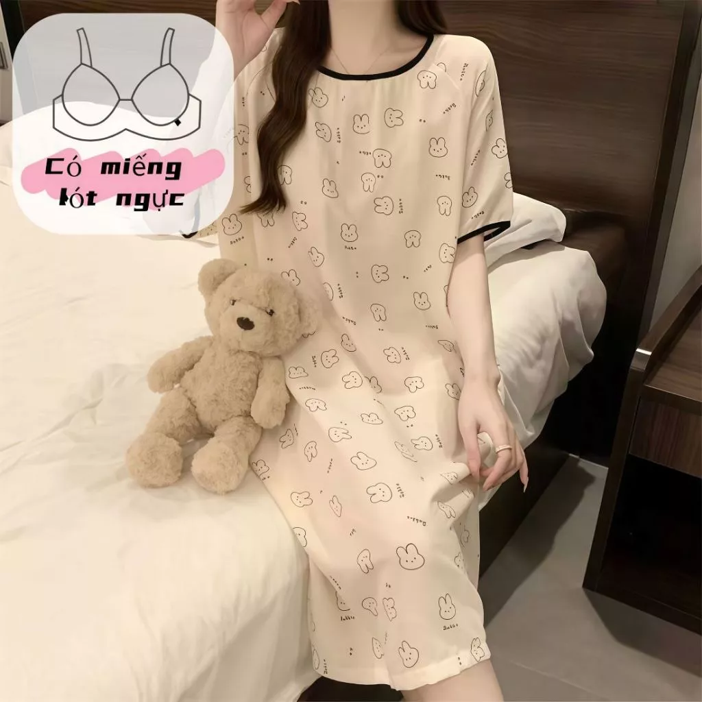 【MI3PF484】【Có miếng lót ngực】Đồ ngủ nữ mùa hè-thu dễ thương có đệm ngực họa tiết - Thoáng khí dễ chịu - Mặc trong nhà & ra ngoài đều hợp