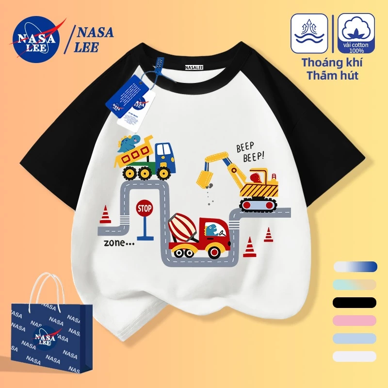 [Giao hàng trong ngày] Áo thun Cotton nguyên chất lỏng của NASA cho bé trai bé gái Quần áo trẻ em Sửa chữa đường bộ Quần áo thời trang thoáng khí