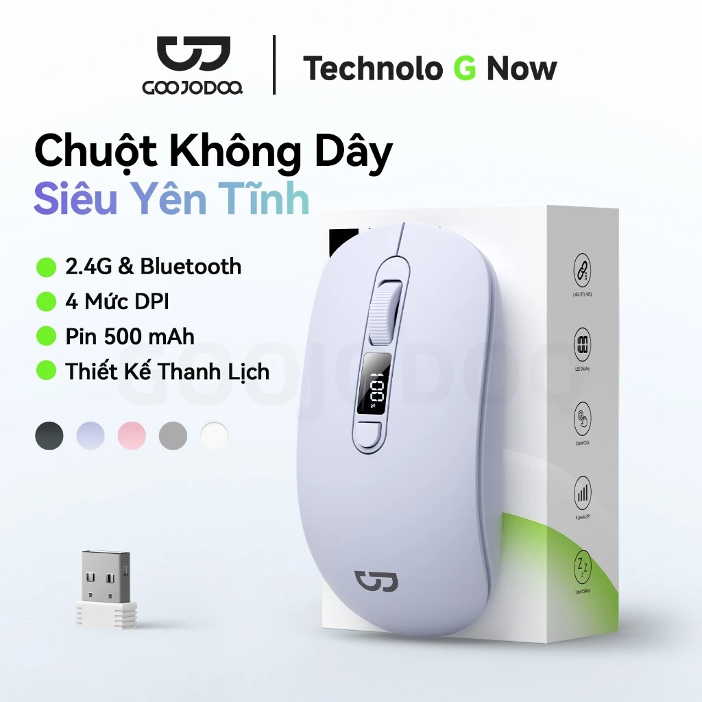 GOOJODOQ Chuột không dây  4 cấp độ DPI chính xác Màn hình kỹ thuật số yên tĩnh Kết nối chế độ kép có thể sạc lại