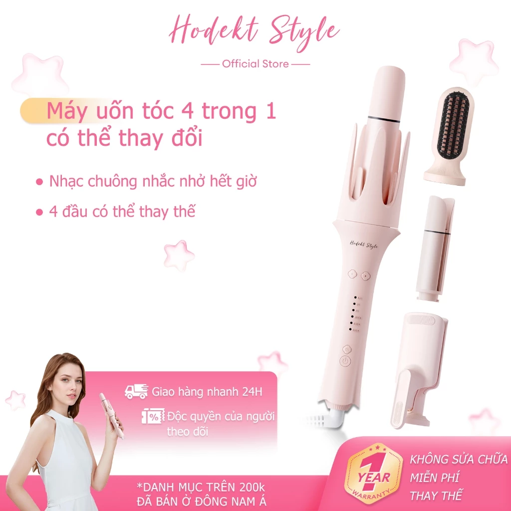 HODEKT 3 Trong 1 Máy Uốn Tóc Lược Làm Thẳng Tóc Gốm Tự Động Uốn Sắt Làm Nóng Nhanh Uốn