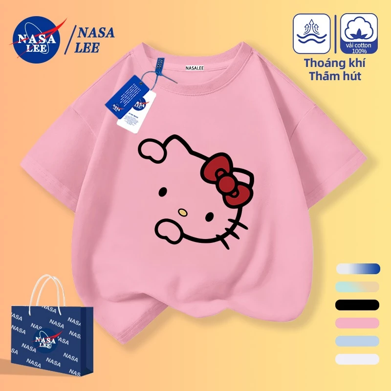 [Giao hàng trong ngày] Áo thun Cotton nguyên chất rộng rãi của NASA Quần áo bé gái Hello Kitty Quần áo thời trang thoáng khí