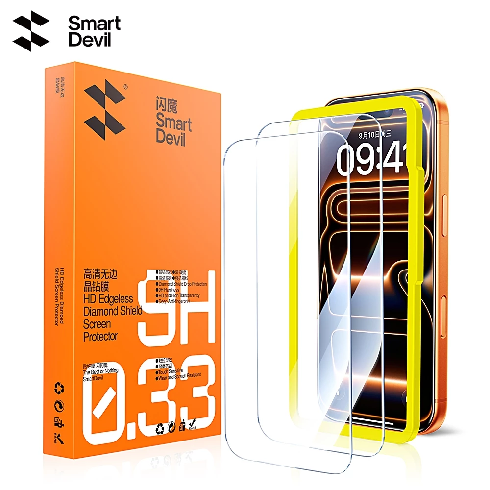 Kính cường lực pha lê không viền SmartDevil HD cho iPhone 18 ProMax / 18Pro / 17Pro Max / 17Pro / 17 / 16Pro / 16Plus / 16ProMax / 14 / 13 Chống vân tay không họa tiết