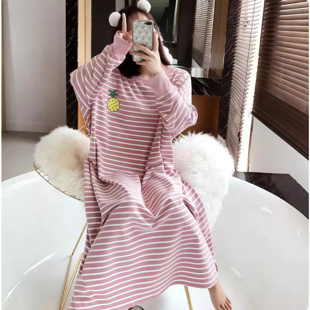Đầm Ngủ Nữ Size Lớn (BIG SIZE) - Tay Dài Cổ Tròn Màu Trơn - Thoải Mái Mặc Nhà, Thời Trang Đi Chơi - Mẫu Mới Thu Đông