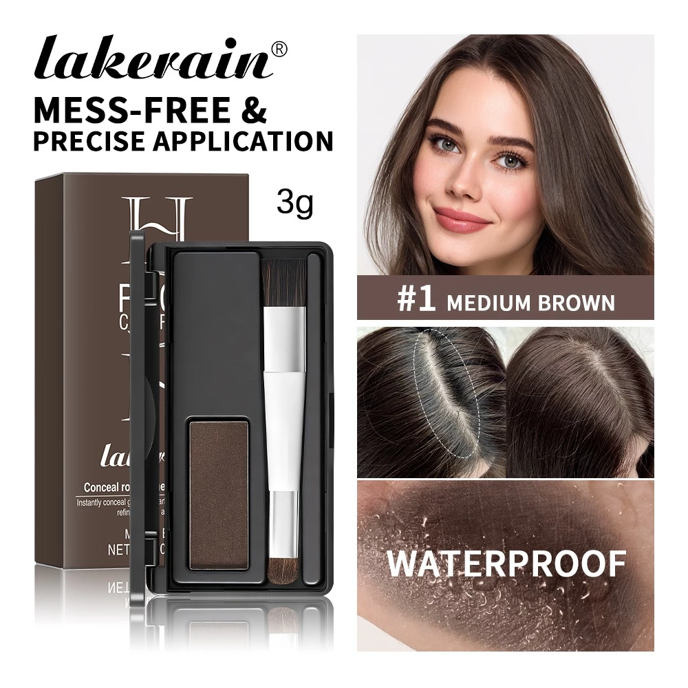 Phấn phủ tóc Lakerain, Bột che gốc | Kem che khuyết điểm tóc dạng bột Hairline| Vỏ ngay lập tức tóc xám & rễ đen, không thấm nước, hoàn thiện tự nhiên bằng cọ
