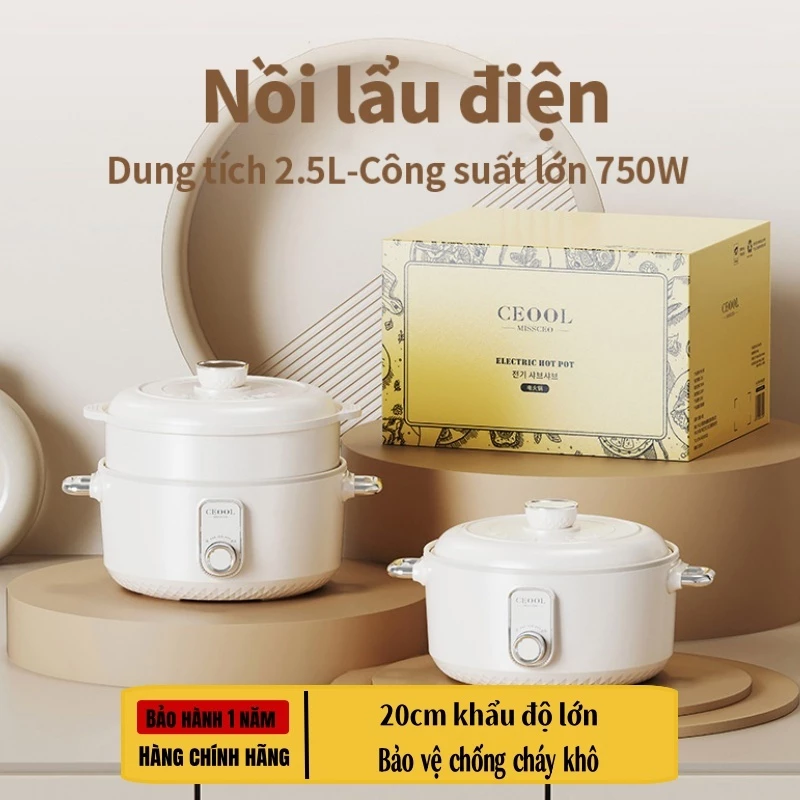 Nồi điện đa chức năng Missceo Ceool Dung tích 2.5L, Lẩu đa chức năng cho gia đình Dung tích 750W được bảo hành 6 tháng - Haochi dùng để nấu Lẩu, chiên, xào