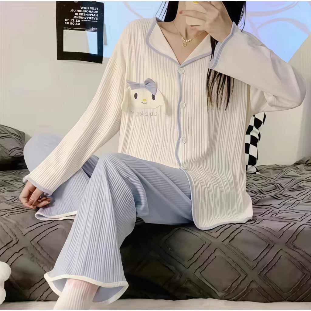 【Thanh lý hàng trái mùa】Đồ ngủ nữ dáng áo khoác cardigan: kiểu mới, họa tiết dễ thương, tay dài quần dài - Ở nhà thoải mái, ra ngoài sang trọng