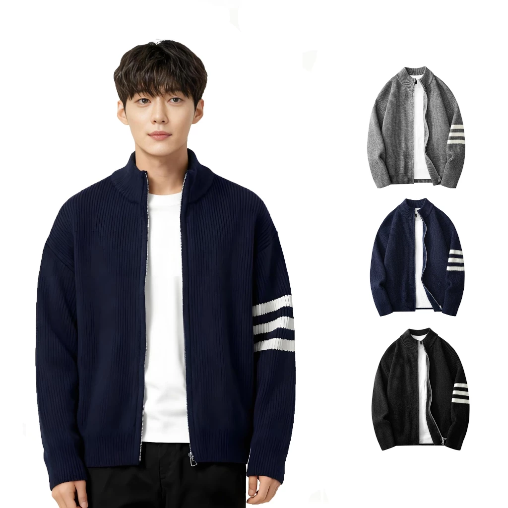 Áo khoác len mùa đông dệt kim cao cấp, kiểu máy bay ném bom, cổ giữa, vừa vặn cho unisex