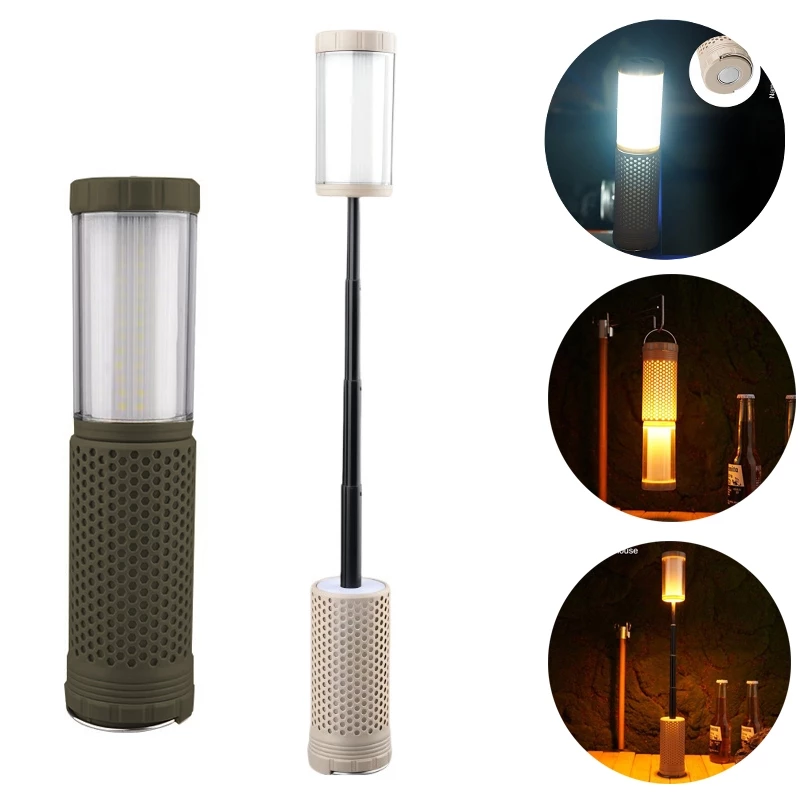 Đèn cắm trại có thể thu vào ngoài trời đa chức năng Type-C có thể sạc lại pin tích hợp màu kép bầu không khí lấp đầy ánh sáng từ tính Đèn làm việc tự động sửa chữa đèn lều di động