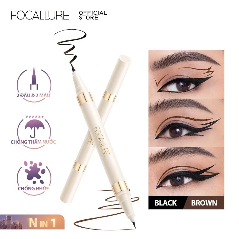 Focallure #Bút Kẻ Mắt Dạng Lỏng 2 Trong 1 Nhanh Khô Chống Thấm Nước Lâu Trôi Màu Đen / Nâu